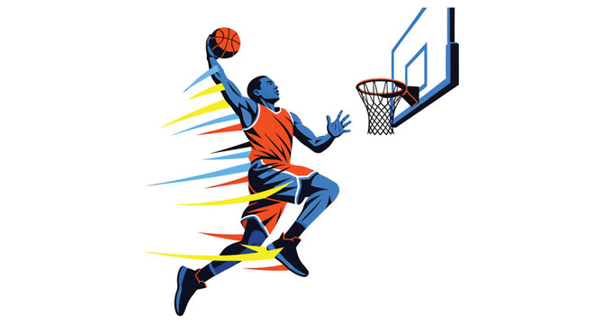 Basketball player, jumping, dunking ball, sports icon, athletic motion
