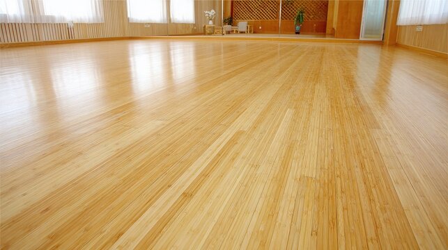 Natural Bamboo Flooring with Distinct Woven Pattern Gleaming Under Soft Interior Light