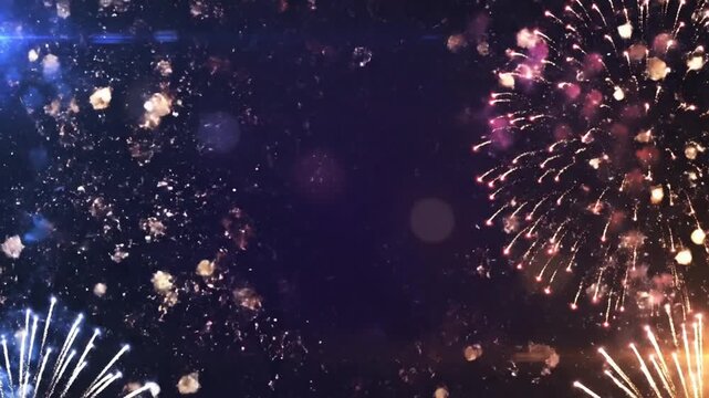 Stunning display of colorful fireworks exploding in the night sky. Celebration, and festive