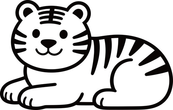 Cartoon illustration of a resting tiger with striped pattern