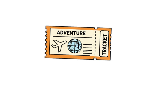 Orange Adventure Travel Ticket Vector with Globe and Plane Icons