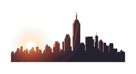 Obraz premium Urban City Skyline Silhouette Vector Illustration at Sunset