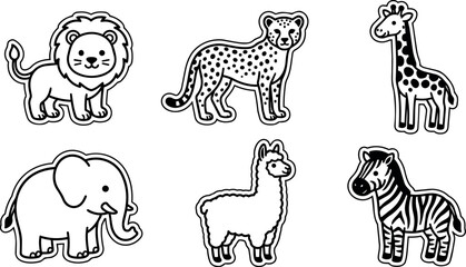 Fototapeta premium Lion cheetah giraffe elephant llama and zebra