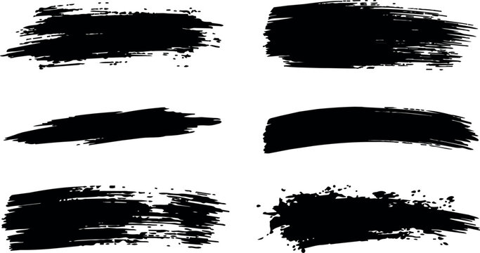 Black brush stroke vector art set with rough textured edges