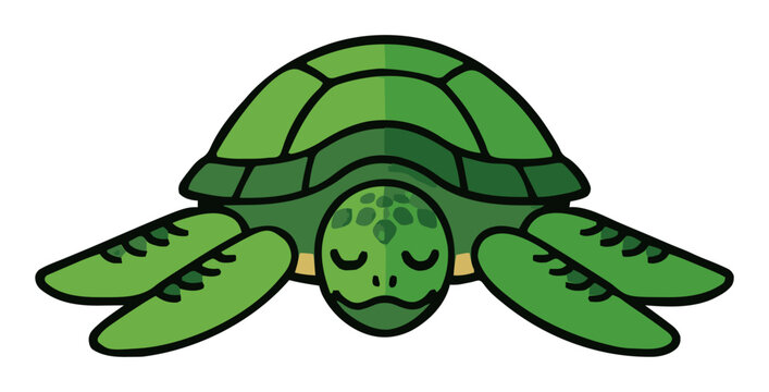 Sleeping green sea turtle flat vector icon. Generative AI