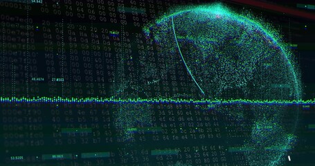 Obraz premium Showing dot globe with arc at right in dashboard, revealing code columns, waveform and readouts