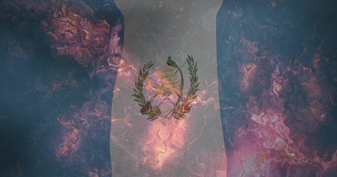 Showing flag stripe with emblem on marble canvas with perched green bird scroll laurel crossed guns