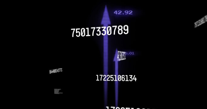 Displaying tall purple arrow with scanline effect occupying center of virtual HUD, with numbers