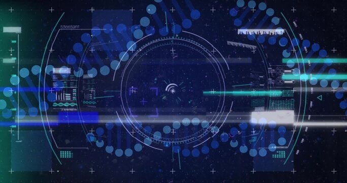 Displaying sci-fi HUD filling center of digital screen, showing circular reticle, node arcs, panels