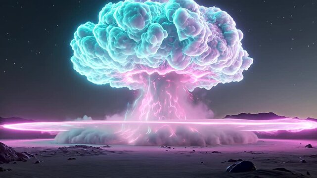 Cinematic Neon Atomic Bomb Explosion in Dark Desert Seamless Loop 4K (Twitch, YouTube, Sci-Fi, Stream Overlay, Agency)