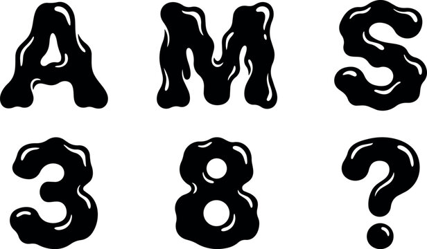 Black shiny melting letters ams 3 8 and question mark vector art