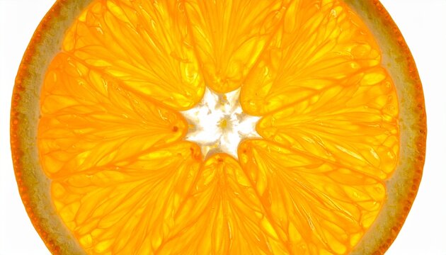 A vibrant orange slice cut in half on a white background showcasing its juicy segments and peel