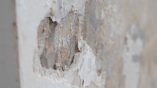 Close up texture of peeling paint on old wall surface dynamic motion.
