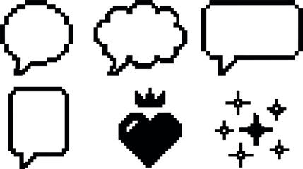 Plakat Pixel art black heart with crown and speech bubbles vector illustration