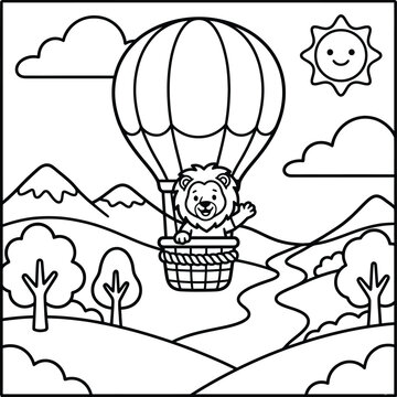 Bold and Easy Lion Coloring Page - Cozy Moment Cute Kawaii Wild Animal Minimalist Line Art Vector Illustration for Adults and Kids Relaxing Activity Book Asset