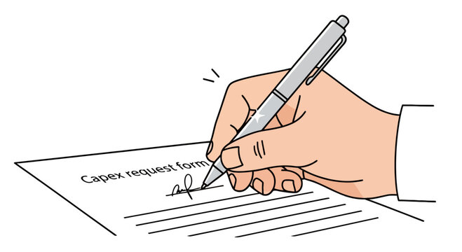 Hand signing a Capex request form vector illustration