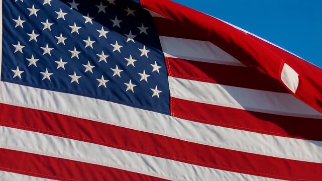 Close Up of American Flag Waving Proudly in the Wind Representing Freedom and National Pride