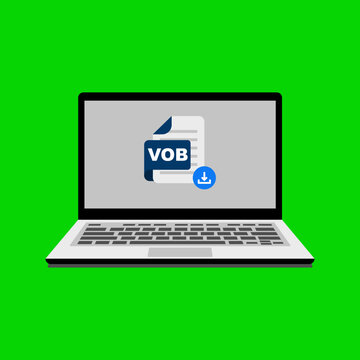 Laptop displaying VOB file icon with download symbol on screen.