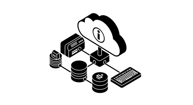 Isometric Cloud Computing and Database Network Vector Illustration