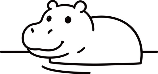 Simple line drawing of a smiling hippopotamus partially submerged in water
