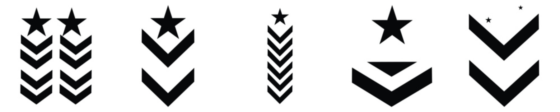 Military Rank Badge Icon Set &ndash; Editable Stroke Chevron Emblems in Simple Flat Line Vector Style	