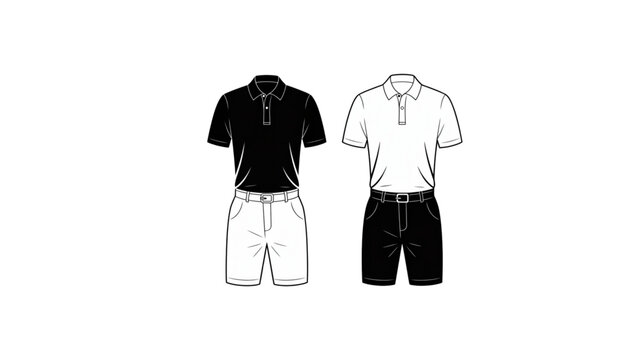 Two different men's casual t-shirts and shorts displayed side by side Vector