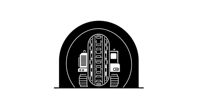 Tunnel Boring Machine in Underground Tunnel Vector Illustration