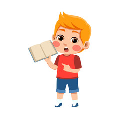  blonde hair european american boy wearing an red and blue outfit open a book blonde hair european american boy wearing an red and blue outfit open a book