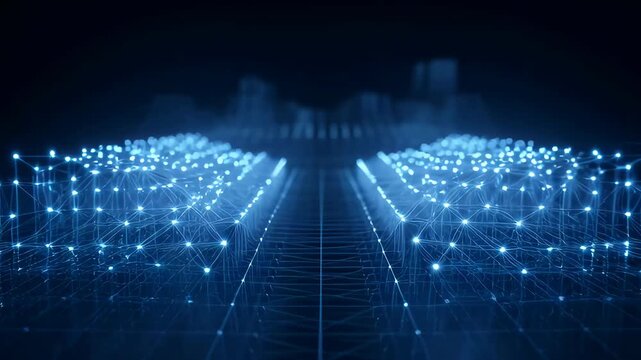 Digital Network Glowing Line Blue Data Abstract Background Technology Grid with Abstract Light Wave Dark Blue Digital Background Motion Blur Glowing Line Futuristic Energy Flow Technology Concept