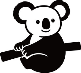 Black and white illustration of a koala bear clinging to a branch © Mariah