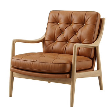Modern Tufted Leather Armchair with Wooden Frame
