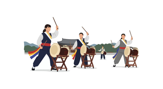 Traditional Korean Buk Drum Performance Illustration
