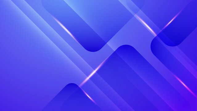 Modern blue geometric background featuring overlapping rounded squares and glowing light trails for corporate technology