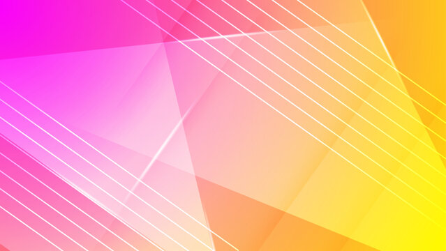 Dynamic pink orange and yellow abstract background with layered geometric shapes and clean diagonal white lines for creative layouts