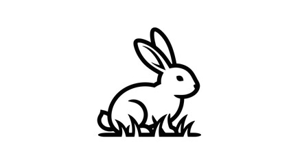 Obraz premium Minimalist Rabbit Vector Illustration Sitting in Grass