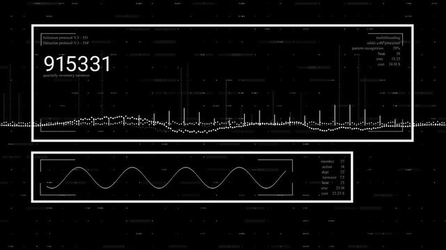 Number readout appearing, chart updating with shifting spikes and baseline bump, showing activity