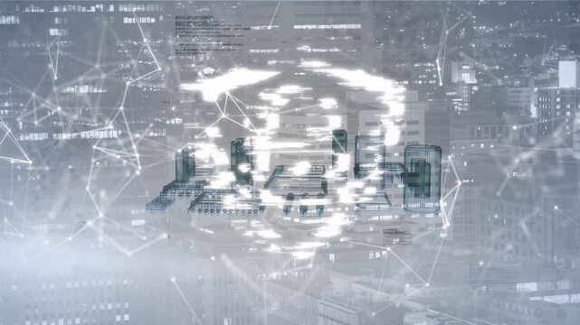 Forming bright shield emblem with padlock over foggy city skyline, showing floating city platform