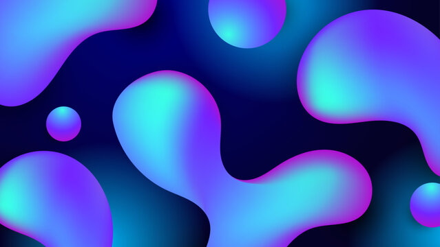 Organic 3D liquid shapes with neon cyan and purple gradients on dark background