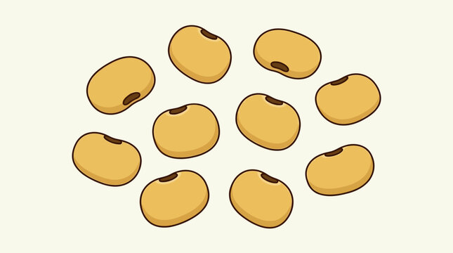 Soybeans illustration with nine cartoon beans on white background