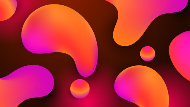 Cheerful composition of peach and pink 3D fluid blobs with a warm dark backdrop