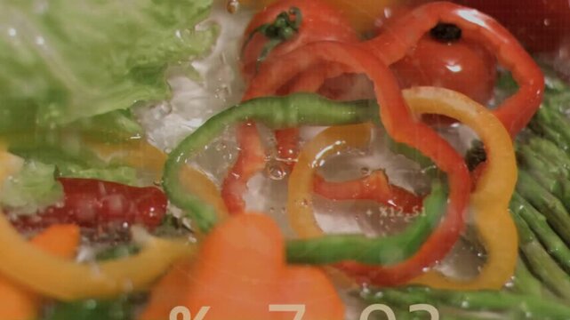 HUD overlay activating and scanning pepper rings, lettuce in kitchen, collecting binary data