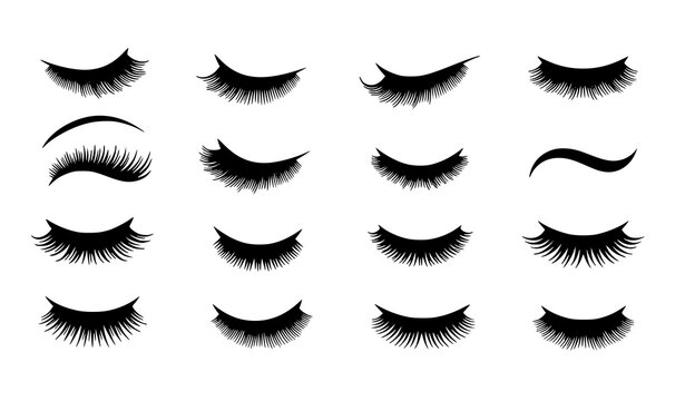 Eyelashes vector icon set female beauty lash collection black silhouette cosmetic design