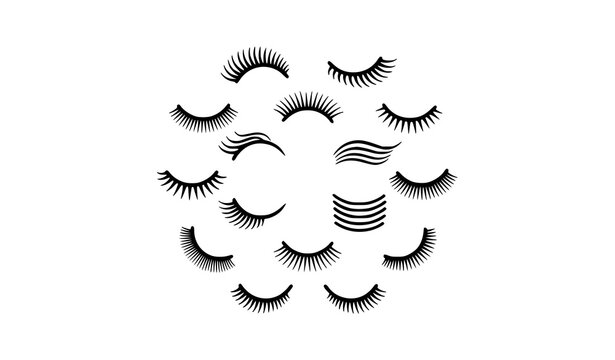Female eyelashes outline icons circular layout thin line beauty lash collection for cosmetic design