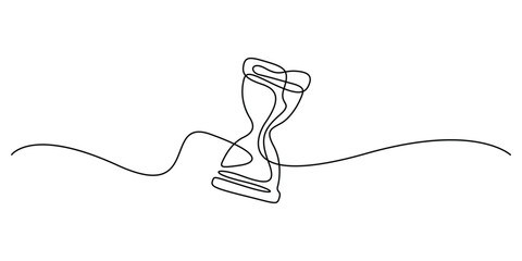 Continuous one line drawing of hourglass on white background, Minimalist single line art of sand glass timer for time management concept © aminul788