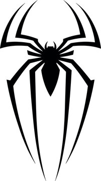 Black and white spider web logo with spider silhouette in center