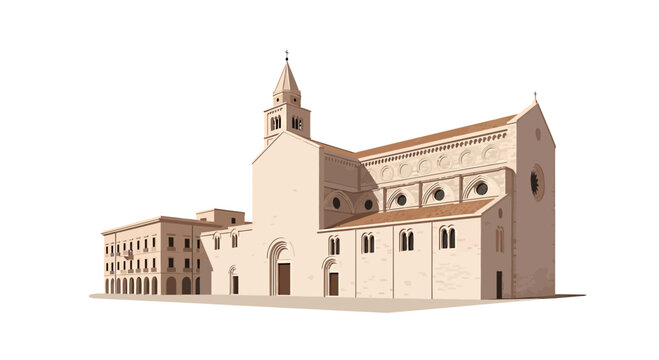 Vector Illustration of Trani Cathedral Romanesque Architecture Italy