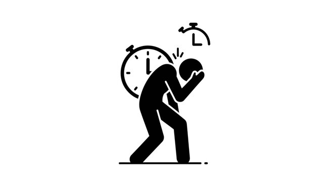 Stressed person carrying heavy clock representing time pressure vector