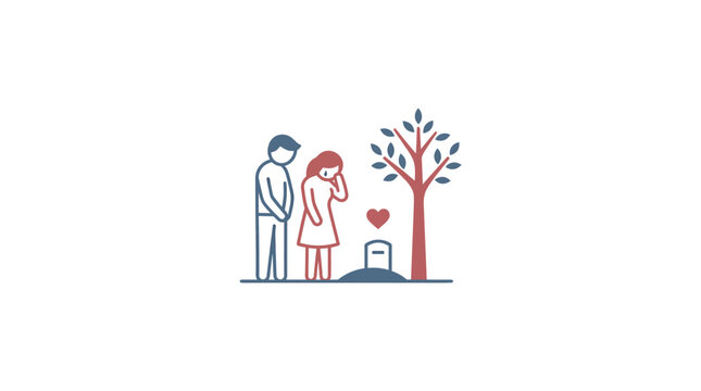 Couple Mourning at a Grave with a Memorial Tree