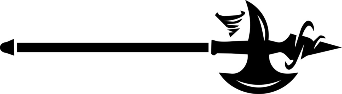 Black and White Halberd Poleaxe Silhouette Illustration
