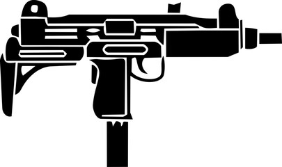 Obraz premium Black and White Uzi Submachine Gun Silhouette Illustration